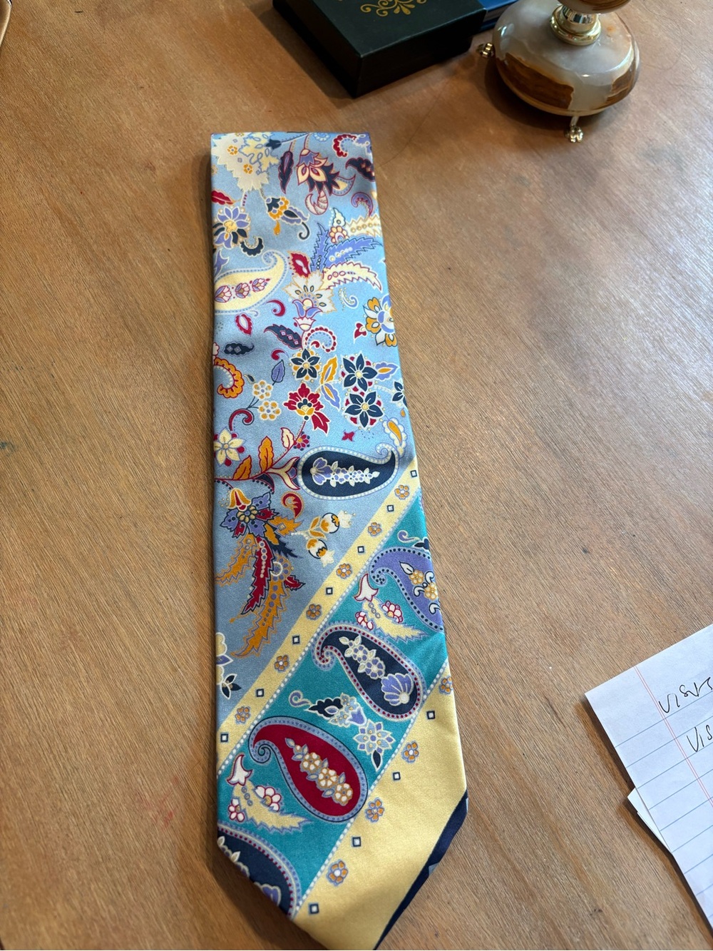 Paisley Silk Tie in Light Blue, Gold & Teal